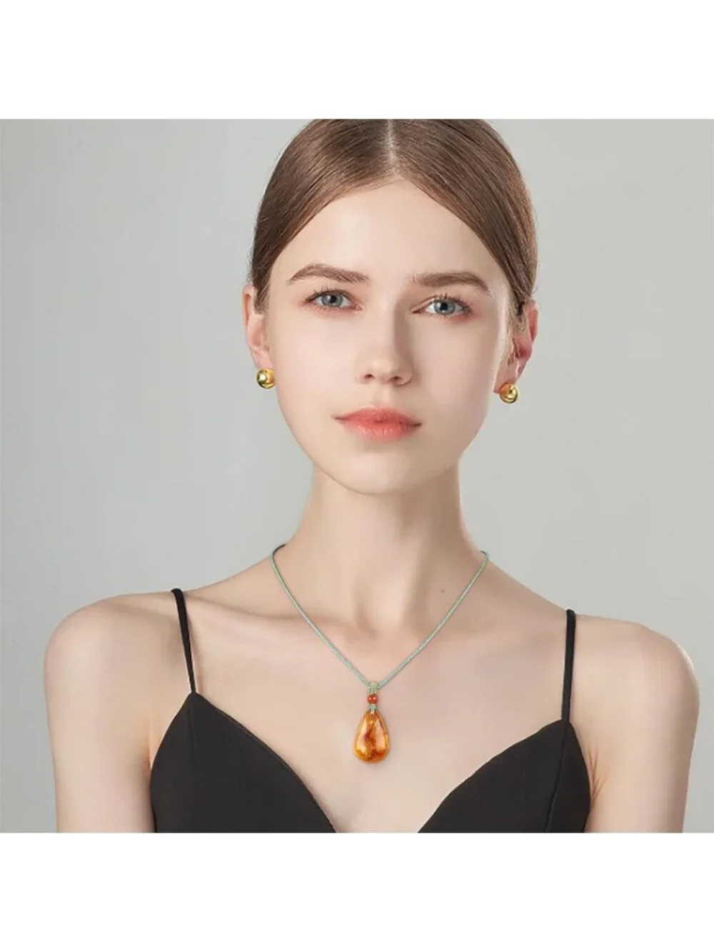 Cognac Baltic Amber Teardrop Pendant Necklace, Polished Stone, Gift Box Included